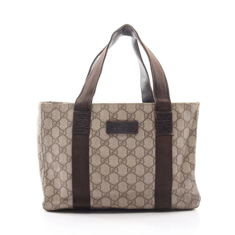 Gucci GG Supreme Tote Bag Canvas Leather Beige Cream Brown